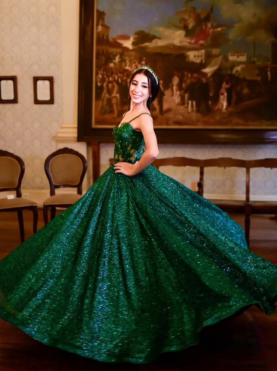 Debutante em vestido verde