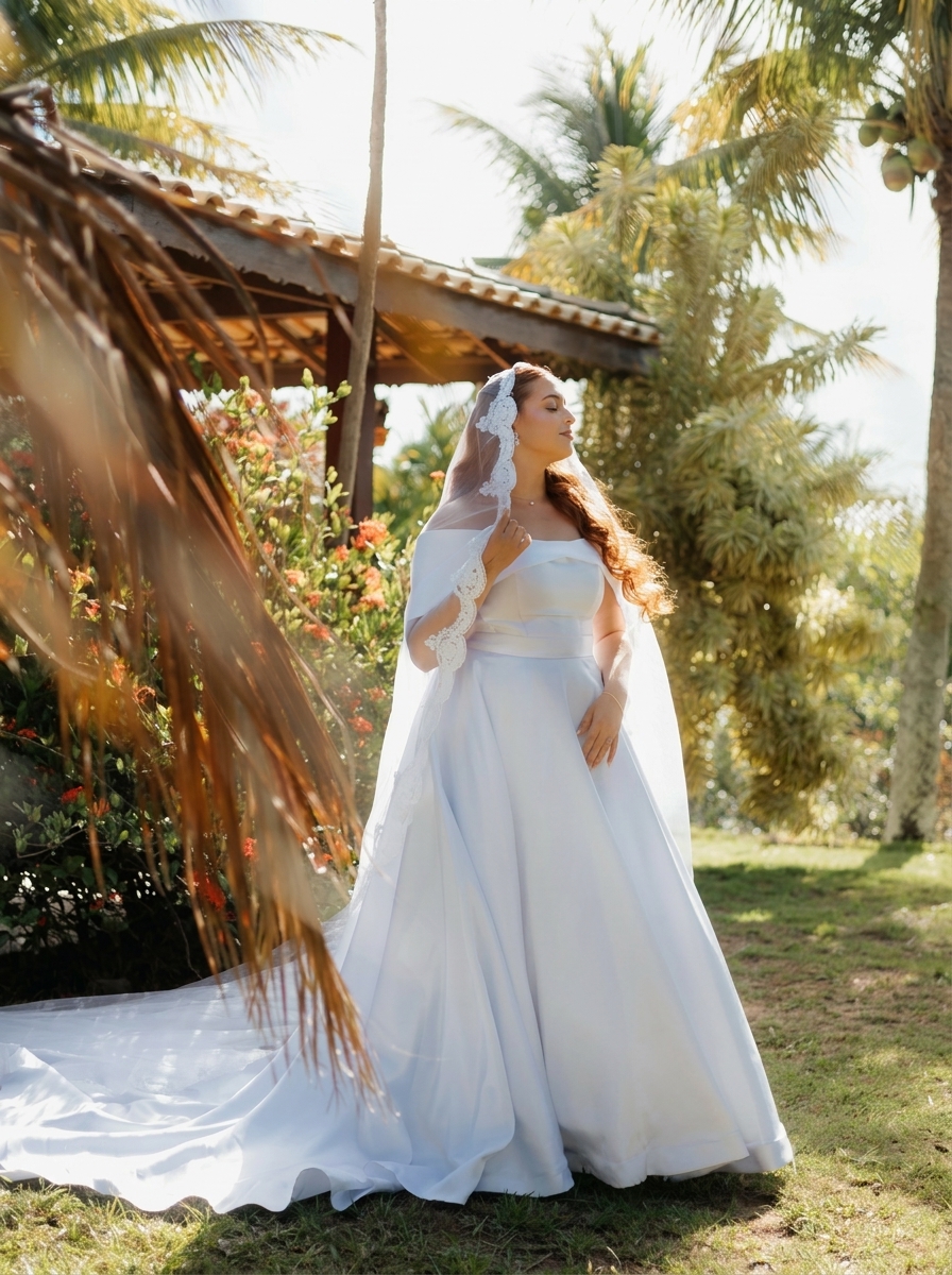 Noiva em vestido com véu
